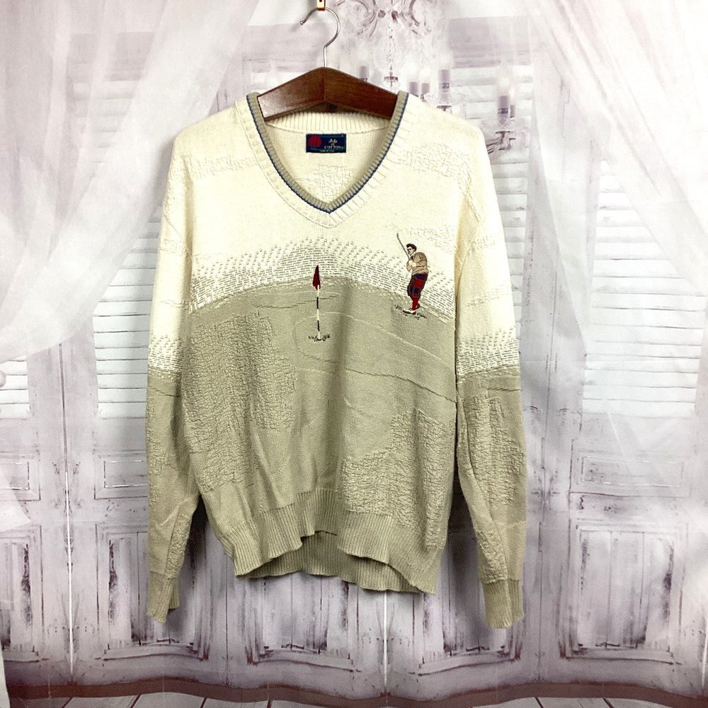 Isle of Cotton Vintage Textured Golf Sweater L